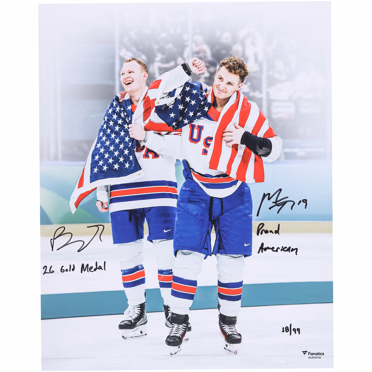 Matthew Tkachuk & Brady Tkachuk Team USA Autographed 16" x 20" 2026 Olympic Gold Medal Winners Photograph with Multiple Inscriptions - Limited Edition of 99