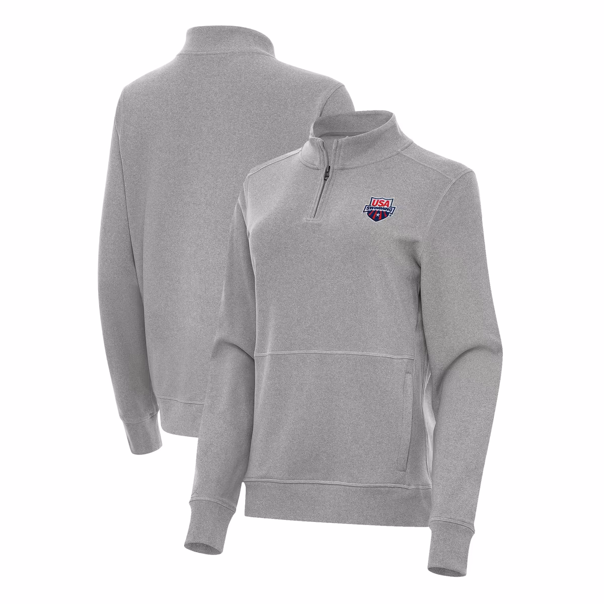 Women's Antigua  Heather Gray USA Swimming Crush Quarter-Zip Jacket