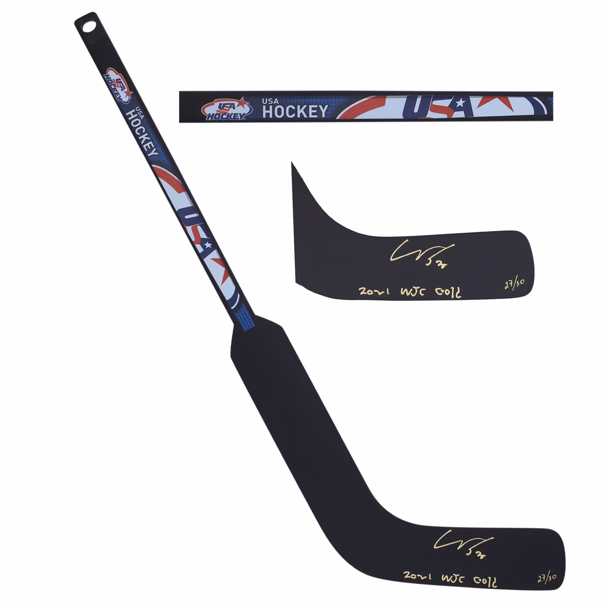 Spencer Knight USA Hockey Autographed Mini Composite Goalie Stick with "2021 WJC GOLD" Inscription - Limited Edition of 30