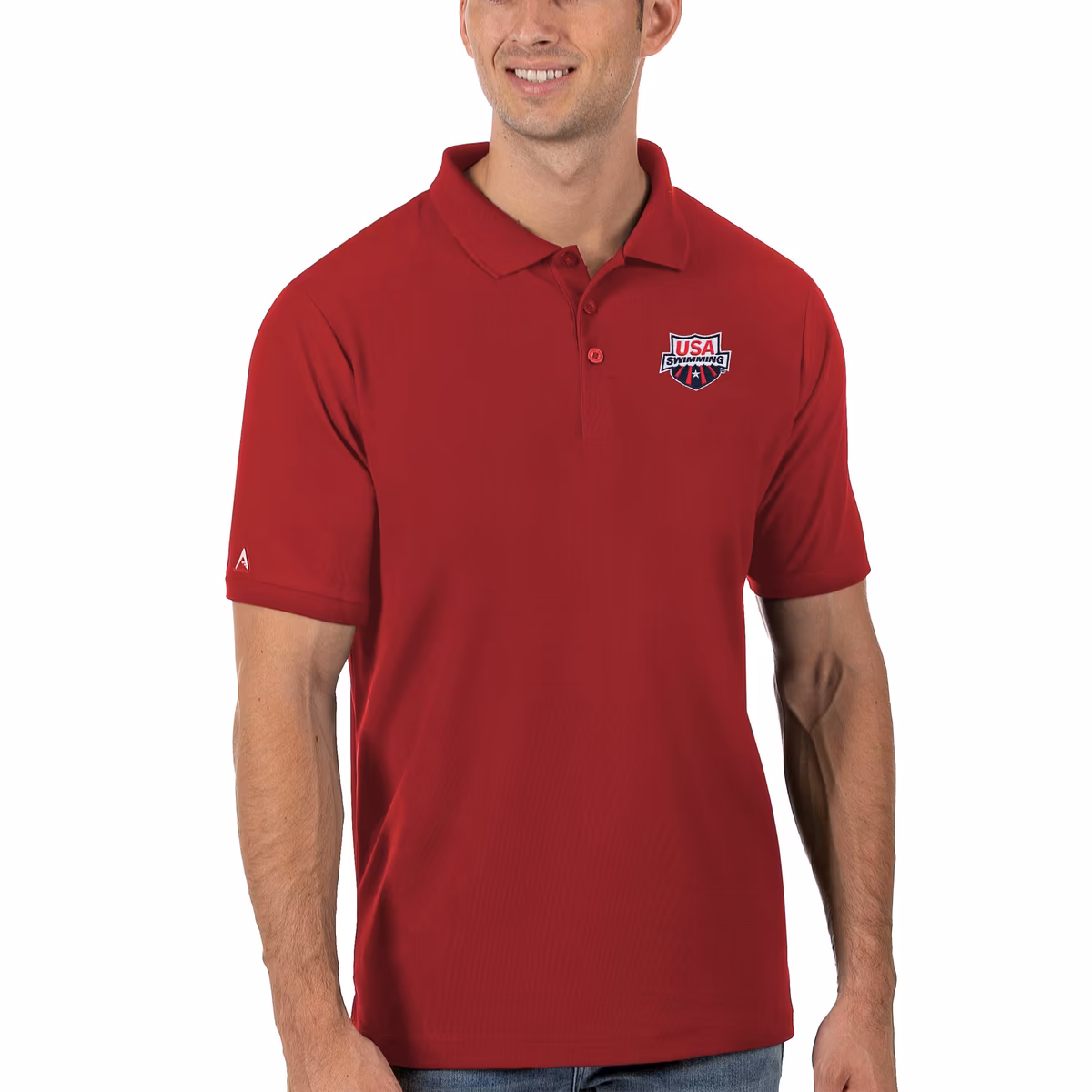 Men's Antigua Red USA Swimming Legacy Pique Polo 3 Men's Antigua Red USA Swimming Legacy Pique Polo