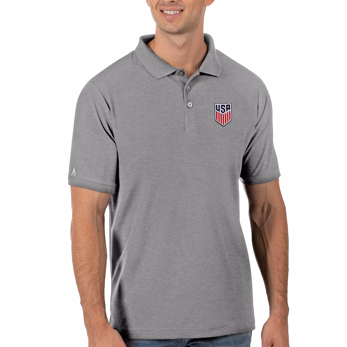 Men's Antigua Gray USMNT Legacy Pique Polo 1 Men's Antigua Gray USMNT Legacy Pique Polo