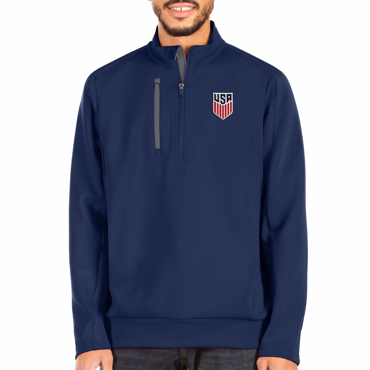 Men's Antigua Navy/Charcoal USMNT Big & Tall Generation Quarter-Zip Top