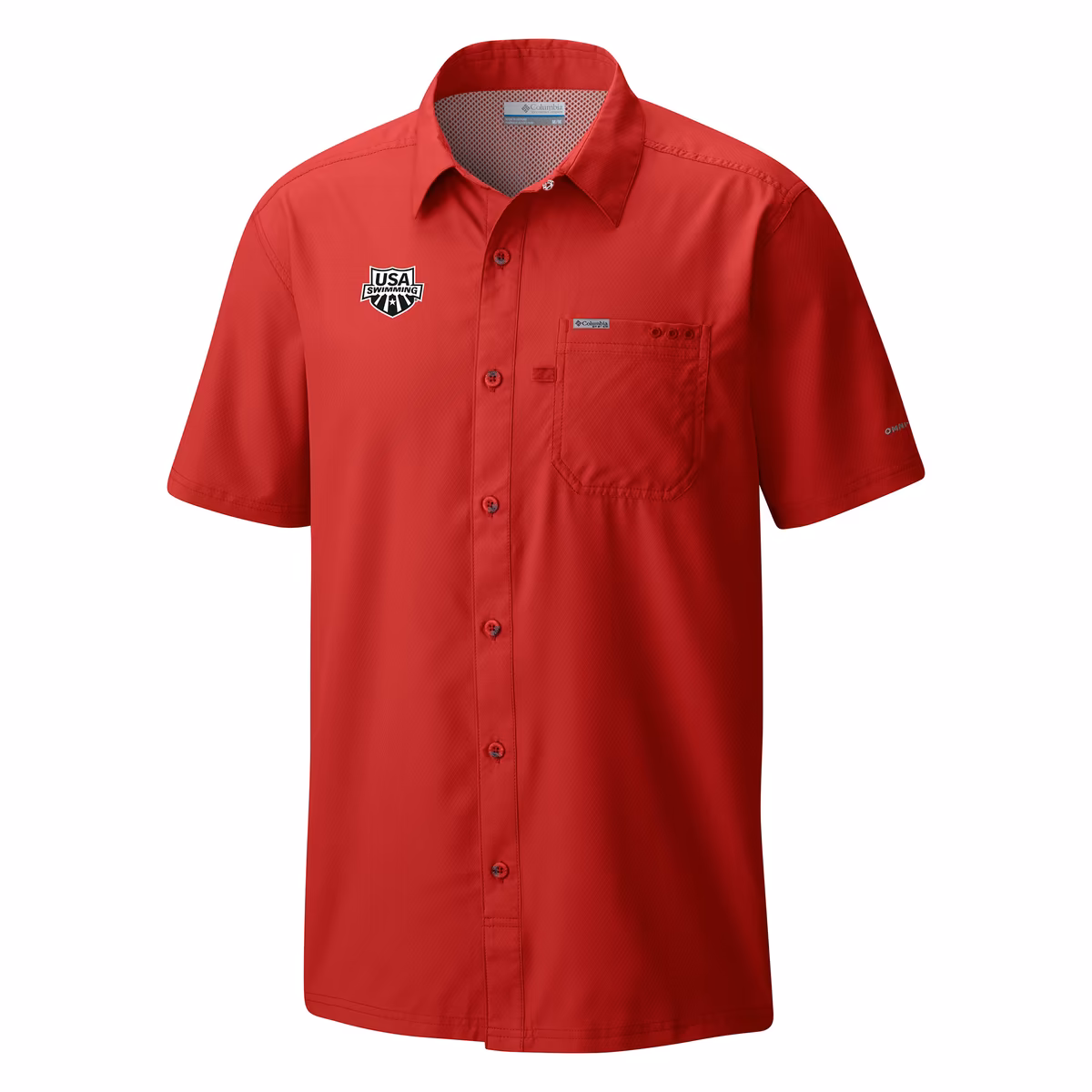 Men's Columbia Red USA Swimming Slack Tide Button-Up Camp Shirt