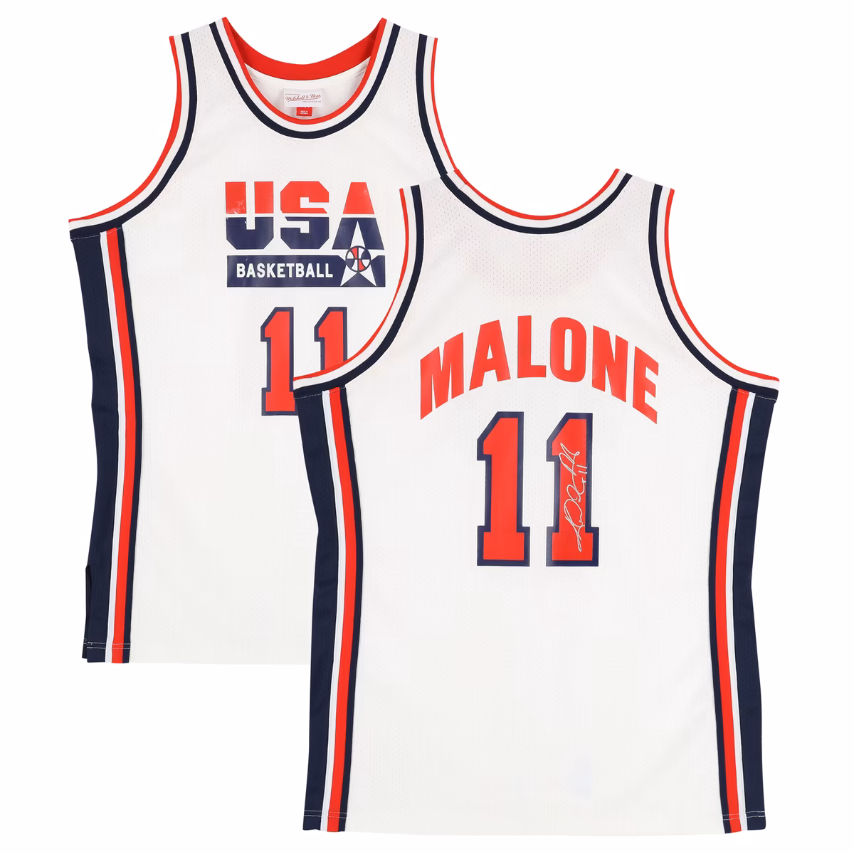 Karl Malone USA Basketball Autographed Fanatics Authentic White Mitchell & Ness 1992 Authentic Jersey 1 Karl Malone USA Basketball Autographed Fanatics Authentic White Mitchell & Ness 1992 Authentic Jersey