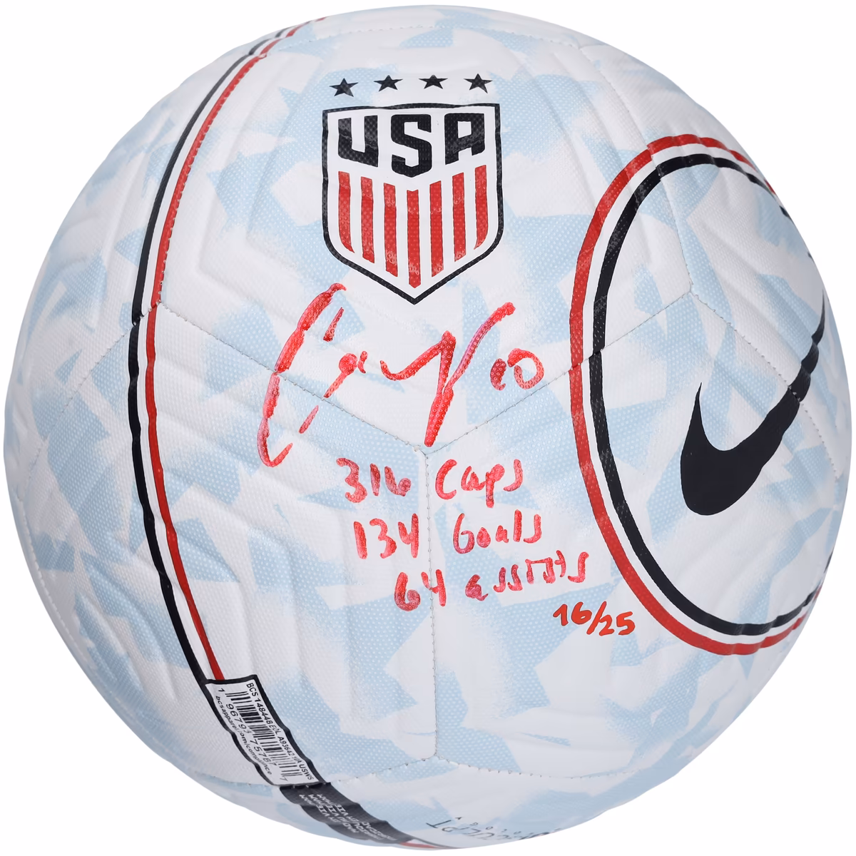 Carli Lloyd USWNT Autographed Nike USA Logo Soccer Ball with Multiple Inscriptions - Limited Edition of 25 - Signed in Red