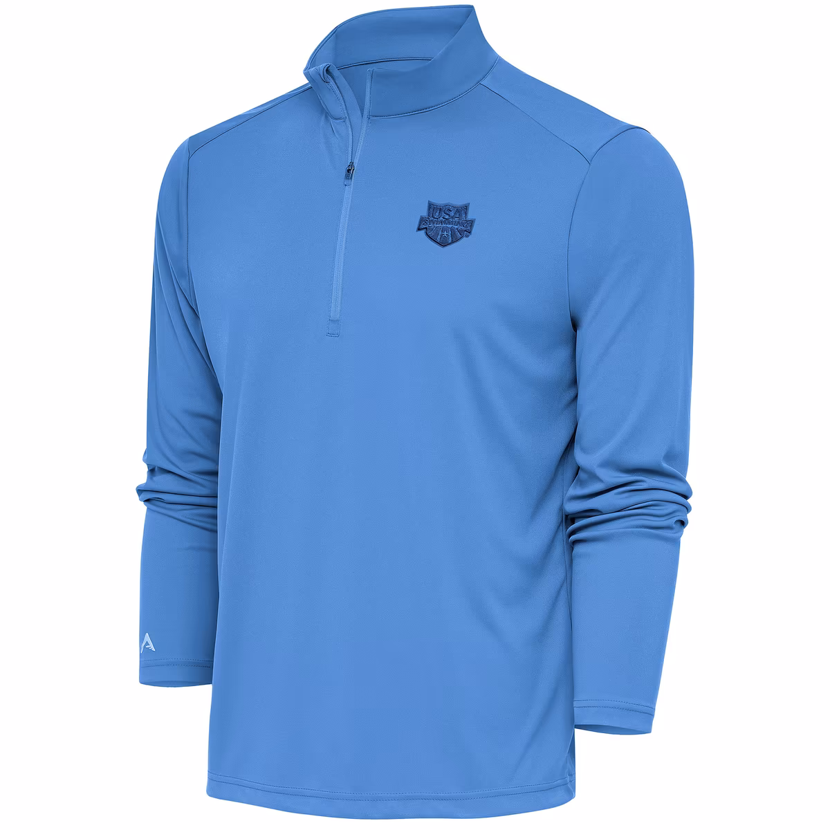 Men's Antigua Powder Blue USA Swimming Tribute Quarter-Zip Pullover Top 9 Men's Antigua Powder Blue USA Swimming Tribute Quarter-Zip Pullover Top