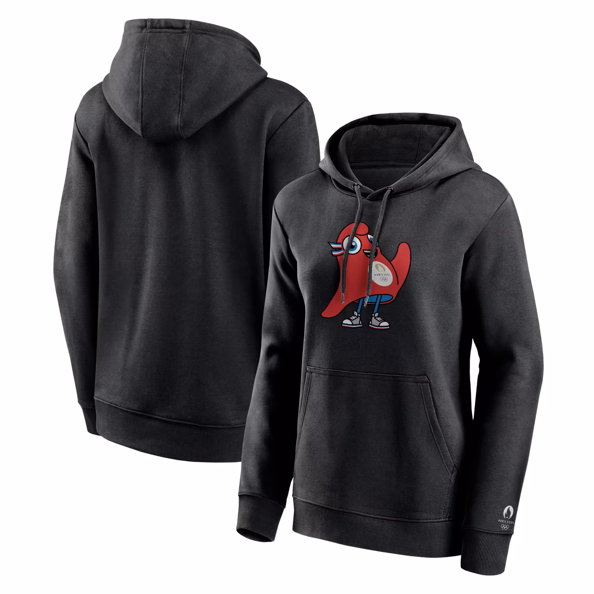 Women's Fanatics Black Paris 2024 Summer Olympics Mascot Pullover Hoodie