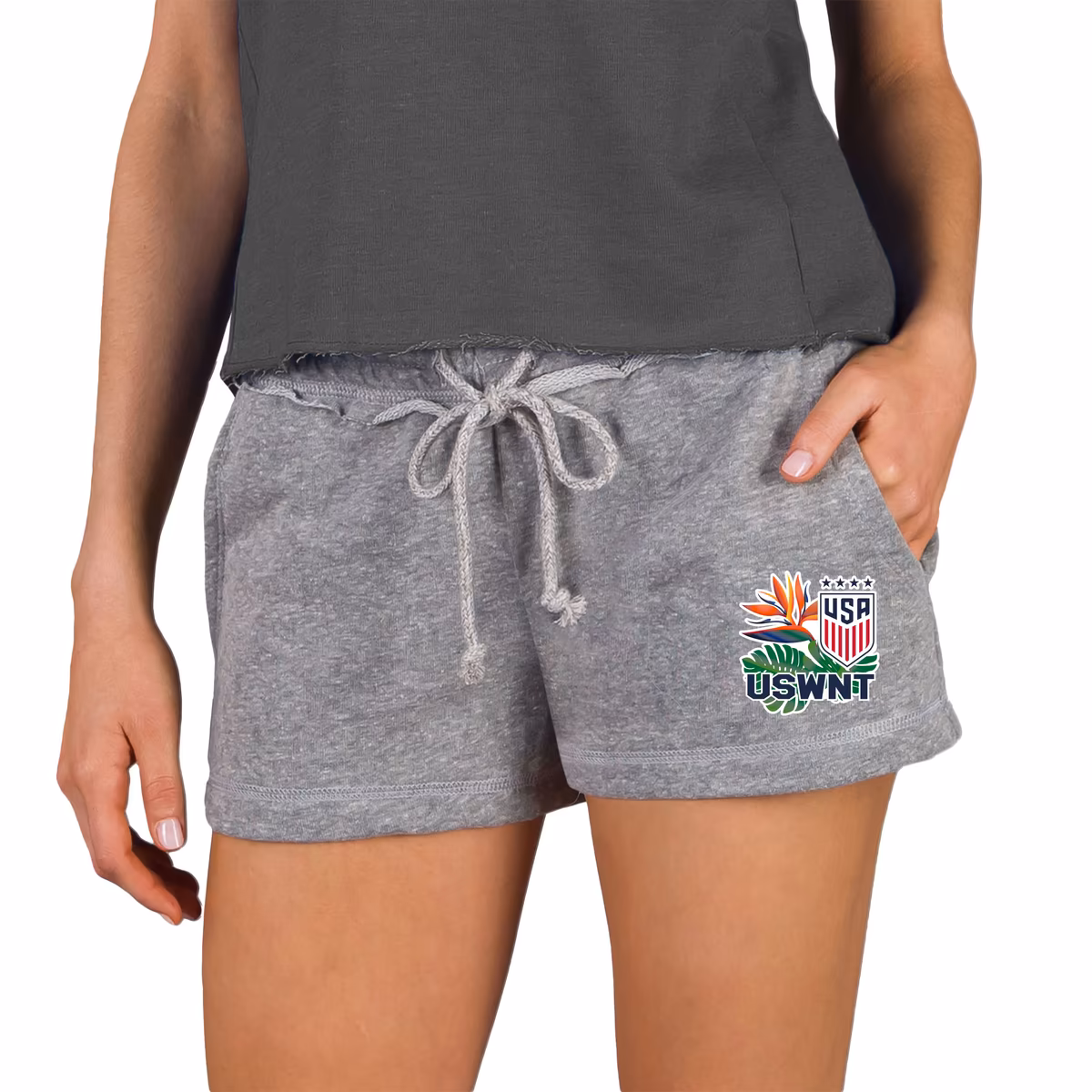 Women's Concepts Sport Gray USMNT Mainstream French Terry Shorts 1 Women's Concepts Sport Gray USMNT Mainstream French Terry Shorts