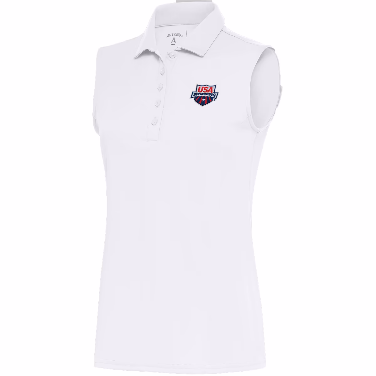 Women's Antigua  White USA Swimming Sleeveless Tribute Polo