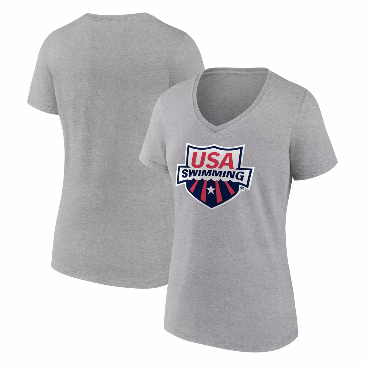 Women's Fanatics Heather Gray USA Swimming Primary Logo V-Neck T-Shirt