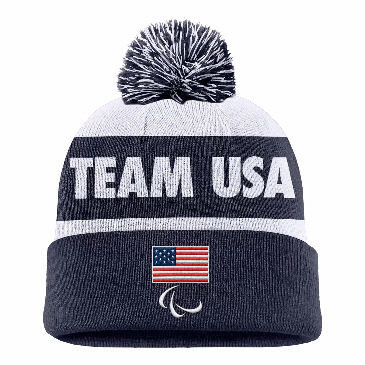 Youth Nike  Navy U.S. Paralympics Peak Cuffed Knit Hat with Pom