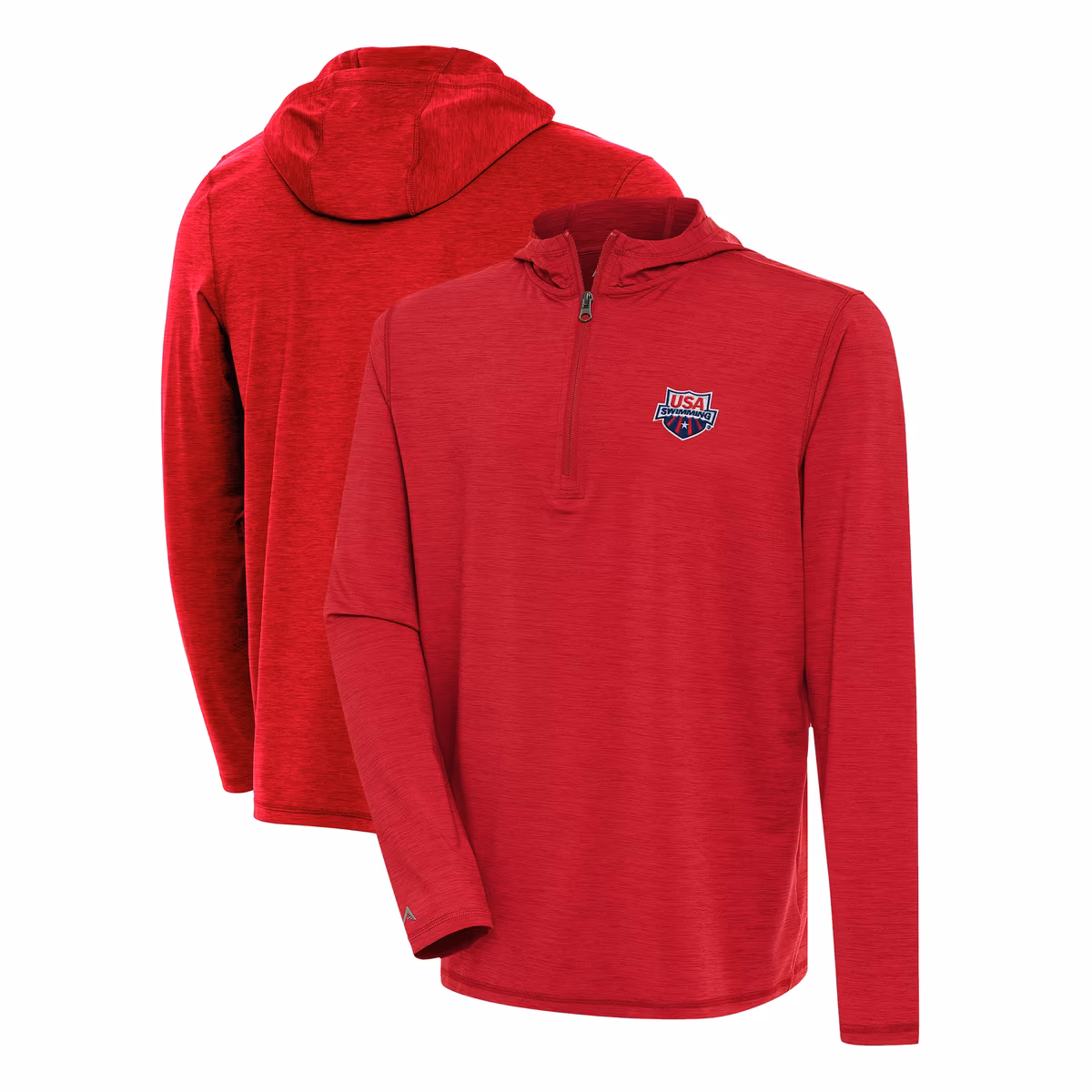 Men's Antigua  Heather Red USA Swimming Tidy Quarter-Zip Pullover Hoodie