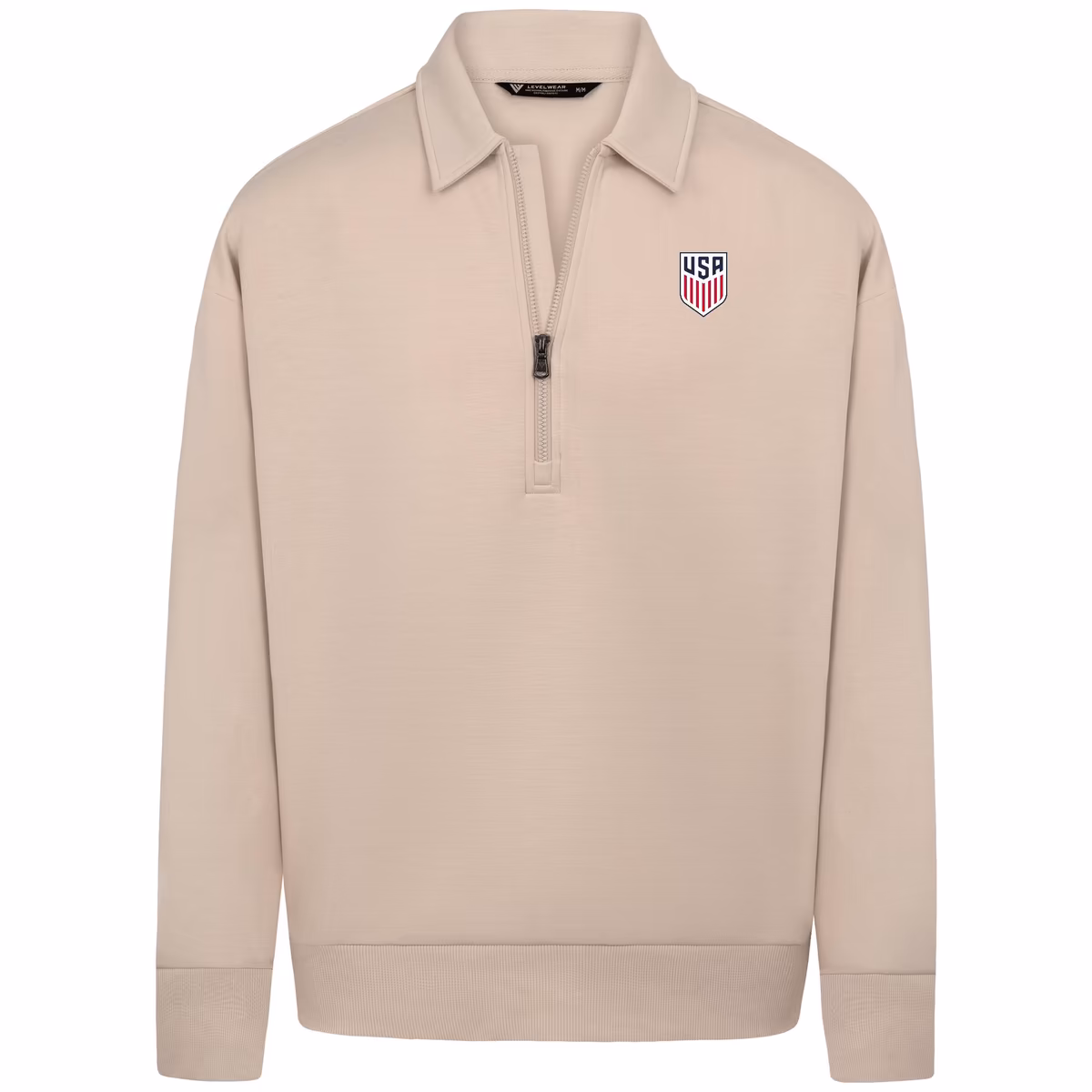 Men's Levelwear Khaki USMNT Luxe Signature Quarter-Zip Tri-Blend Sweatshirt with 3-D Patch