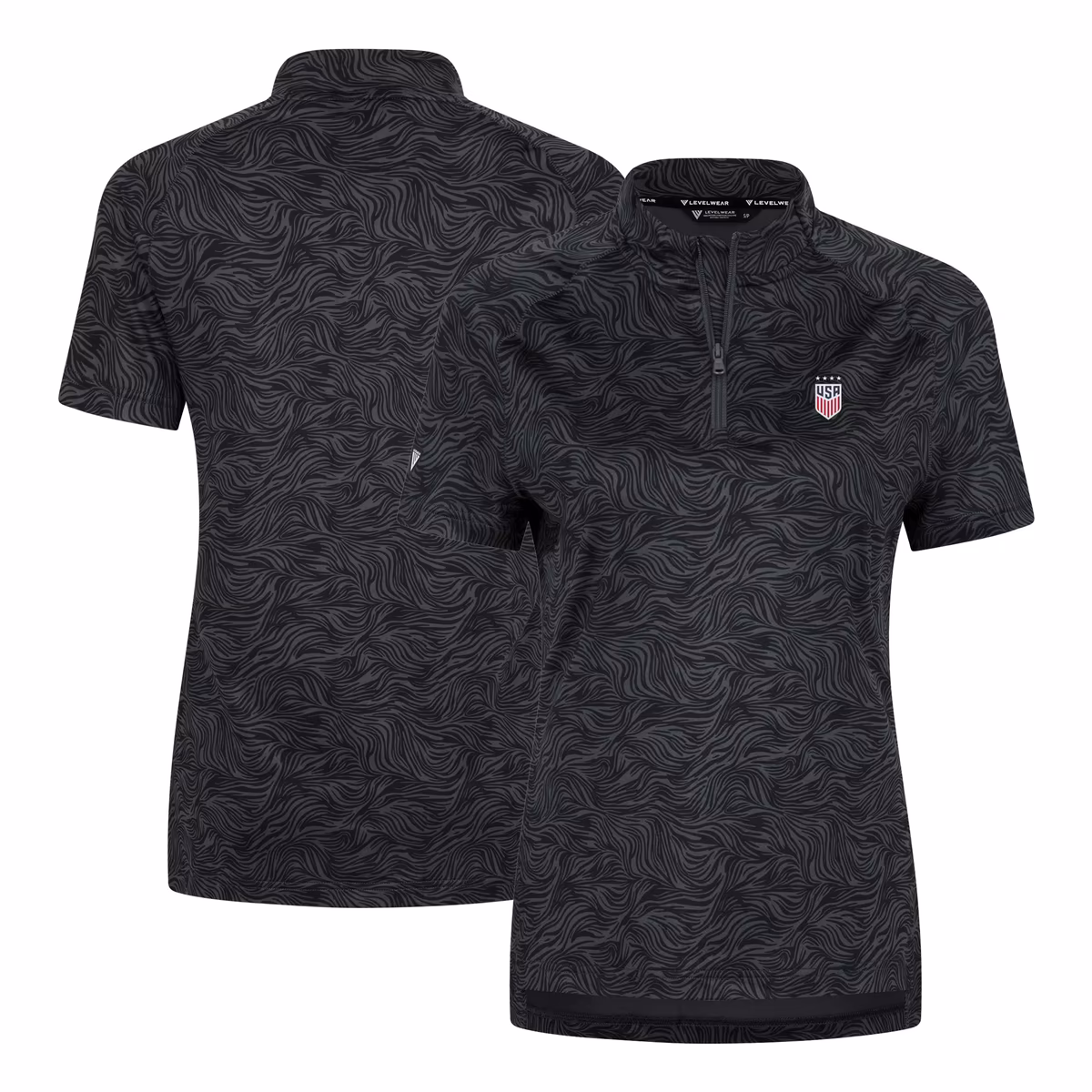 Women's Levelwear Charcoal USWNT Coral Short Sleeve Quarter-Zip Pullover Top