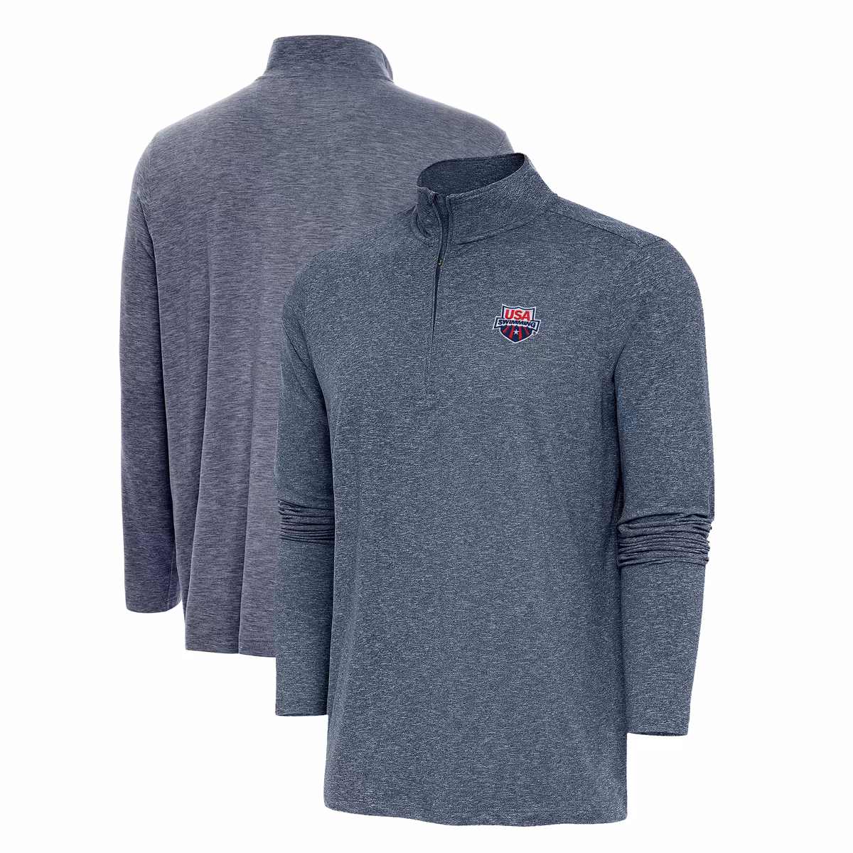 Men's Antigua  Heather Navy USA Swimming Hunk Quarter-Zip Top