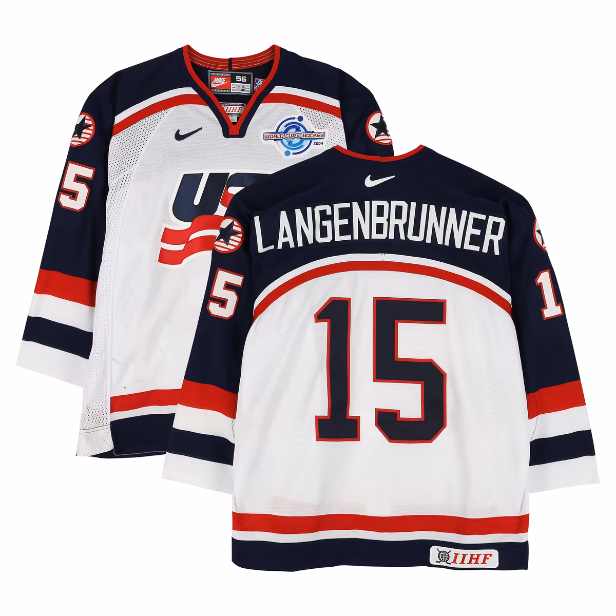 Jamie Langenbrunner Team USA Game-Used #15 White Nike Jersey from the 2004 World Cup of Hockey
