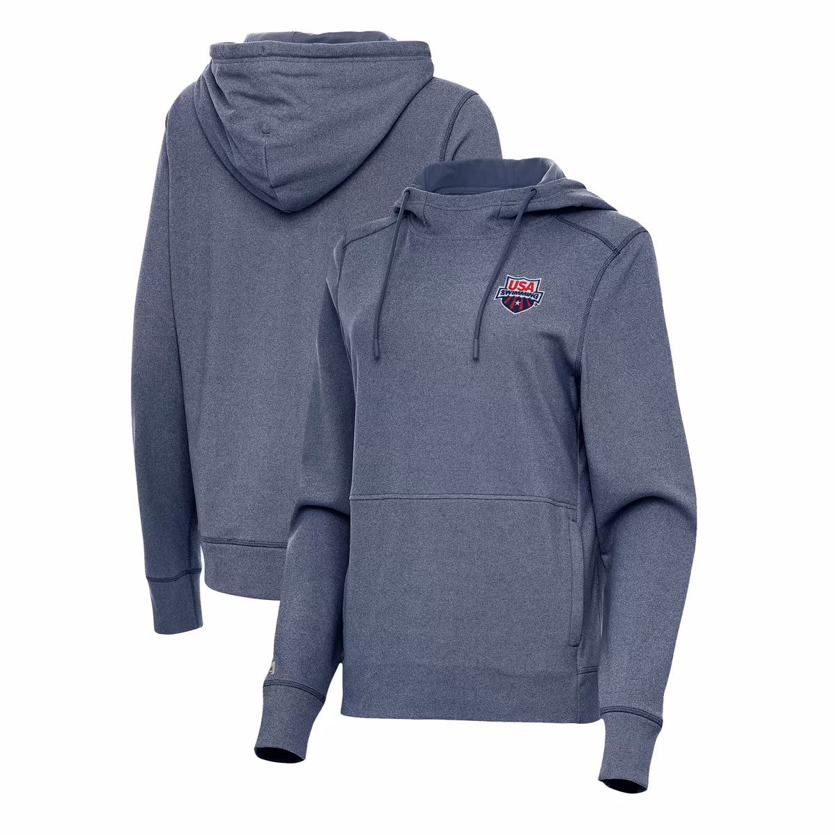 Women's Antigua  Heather Navy USA Swimming Justice Pullover Hoodie