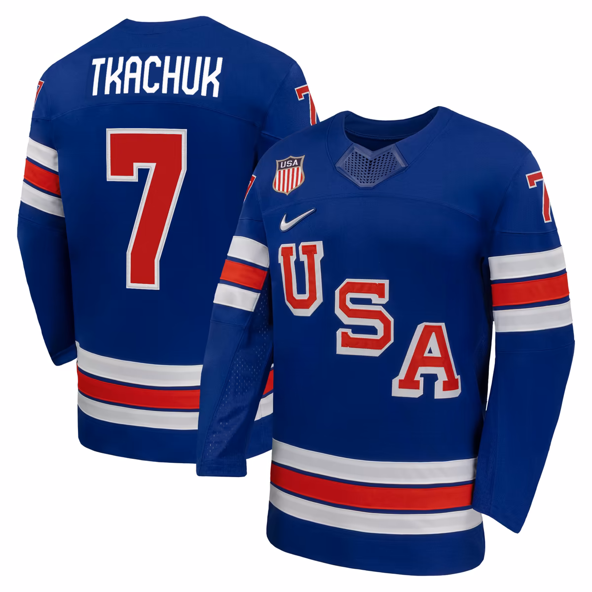 Men's Nike Brady Tkachuk USA Hockey Royal 2026 Home Replica Jersey 7 Men's Nike Brady Tkachuk USA Hockey Royal 2026 Home Replica Jersey