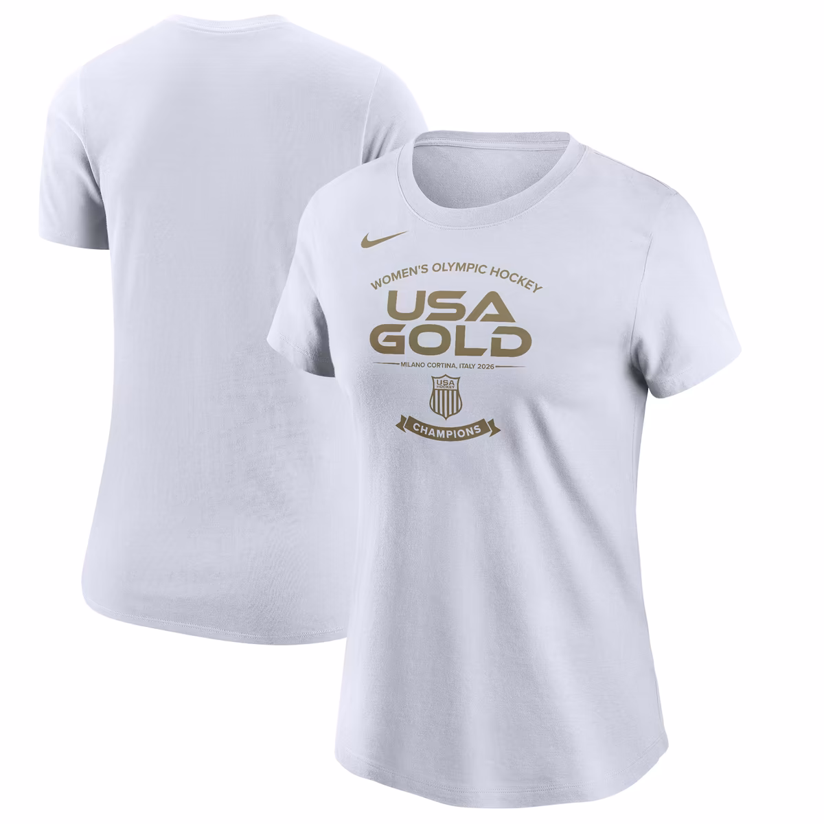 Women's Nike White Women's USA Hockey 2026 Winter Olympics Gold Medal T-Shirt
