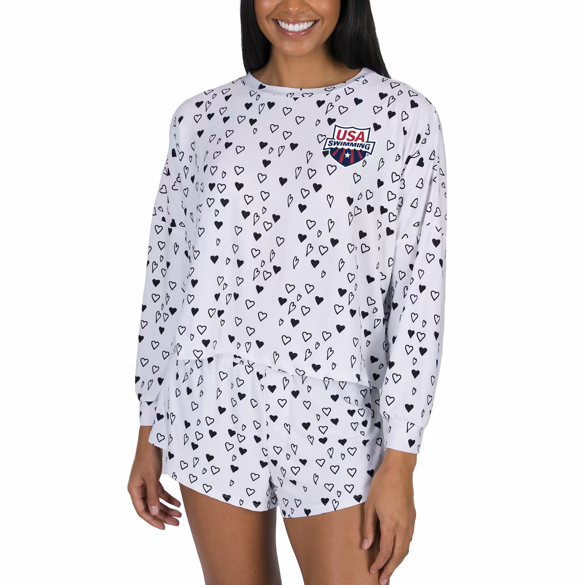 Women's Concepts Sport  White USA Swimming Epiphany Long Sleeve Top & Shorts Set