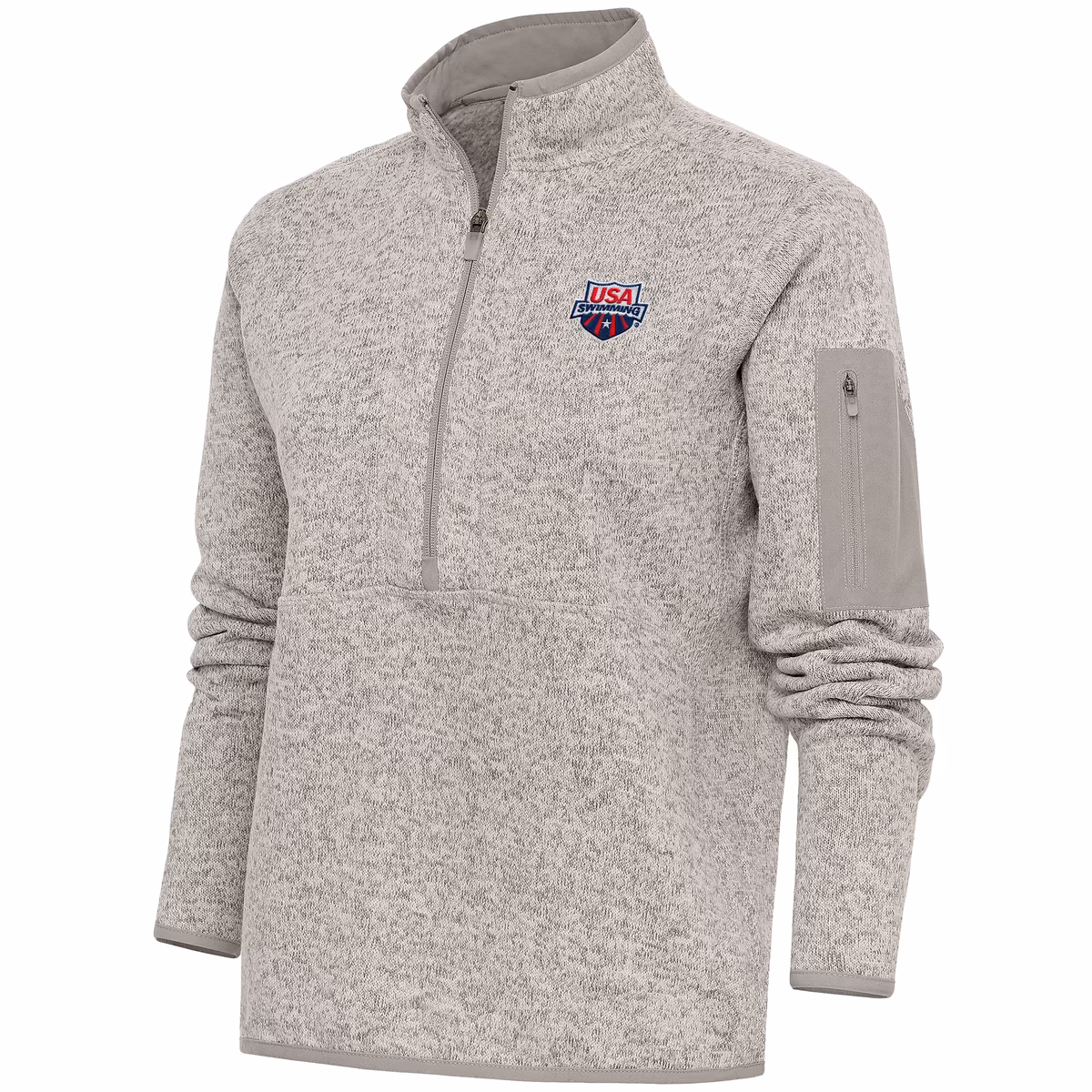 Women's Antigua Oatmeal USA Swimming Fortune Half-Zip Pullover Jacket 1 Women's Antigua Oatmeal USA Swimming Fortune Half-Zip Pullover Jacket