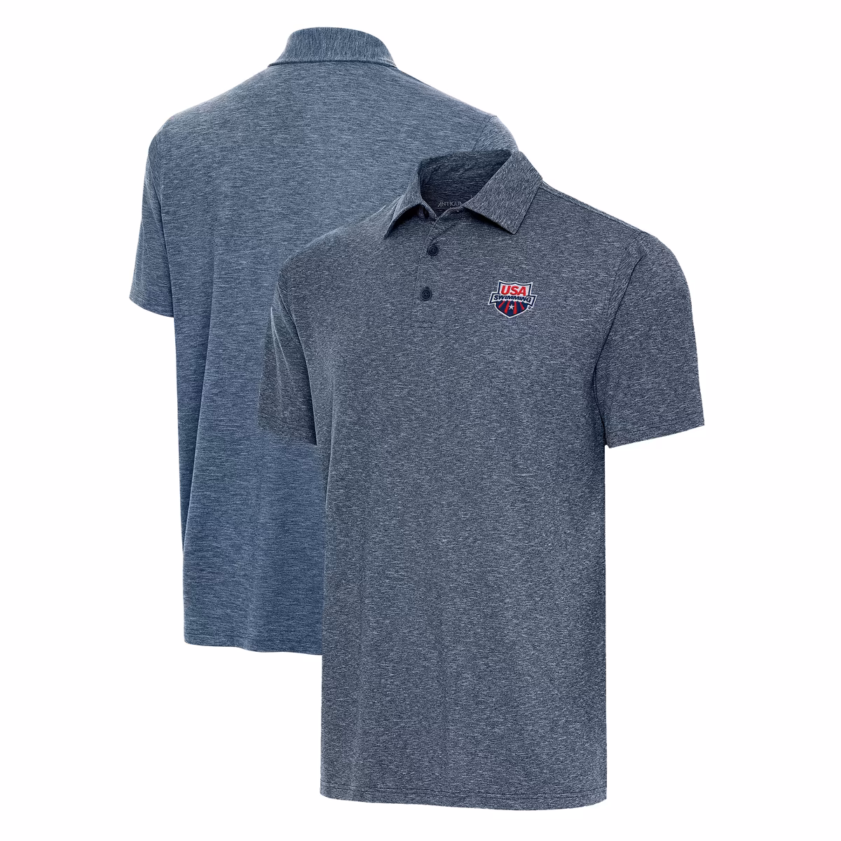Men's Antigua  Heather Navy USA Swimming Par 3 Polo