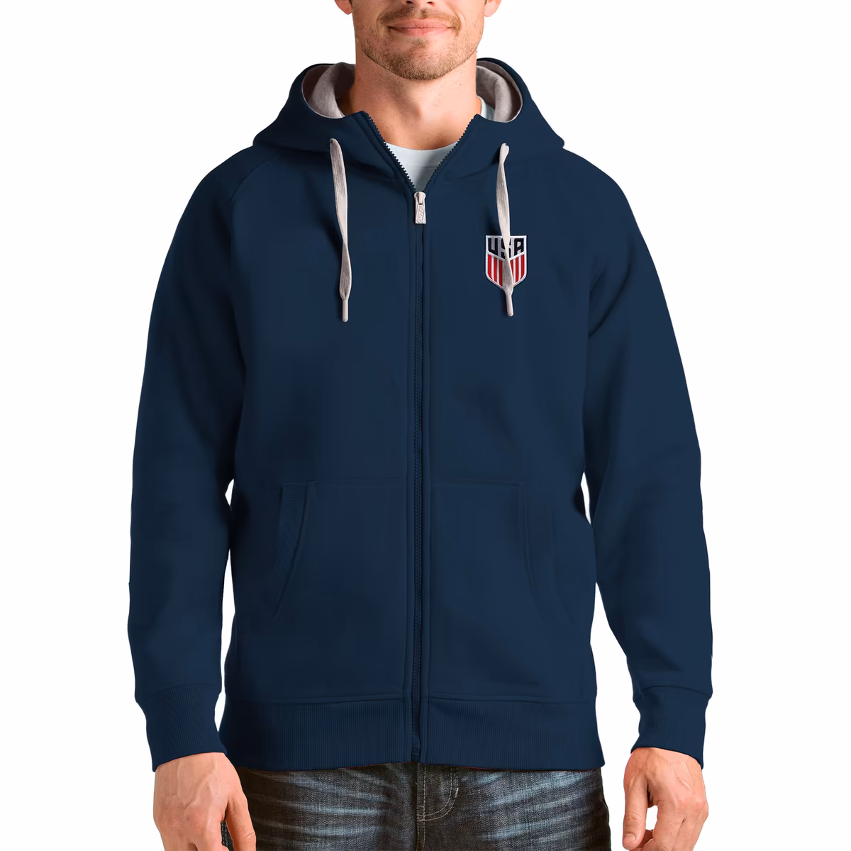 Men's Antigua Navy USMNT Victory Full-Zip Hoodie