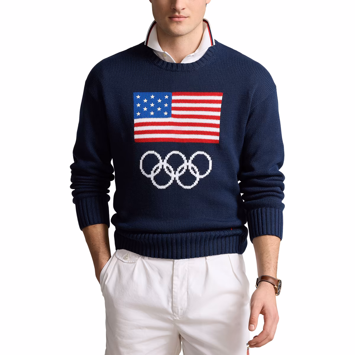 Men's Polo Ralph Lauren Navy Team USA 2024 Summer Olympics Villagewear Crewneck Sweater