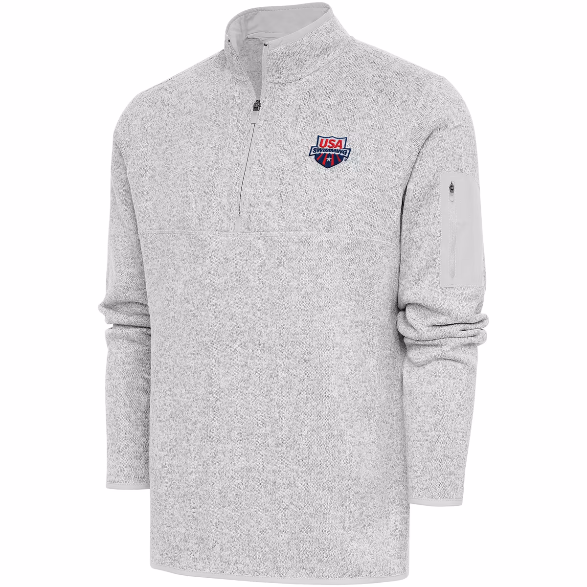Men's Antigua  Heather Gray USA Swimming Fortune Quarter-Zip Pullover Jacket