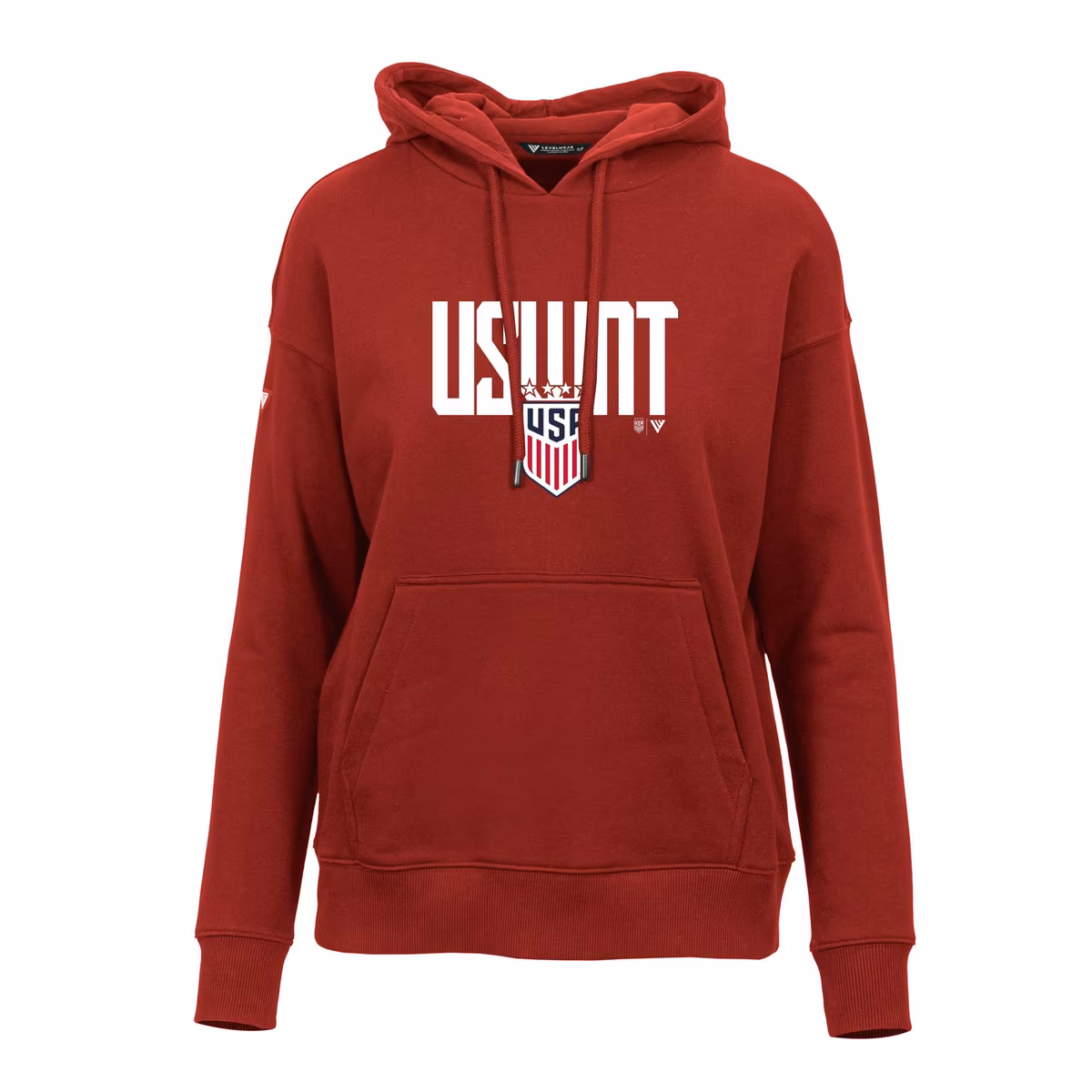 Women's Levelwear Red USWNT Adorn Mascot Pullover Hoodie 1 Women's Levelwear Red USWNT Adorn Mascot Pullover Hoodie