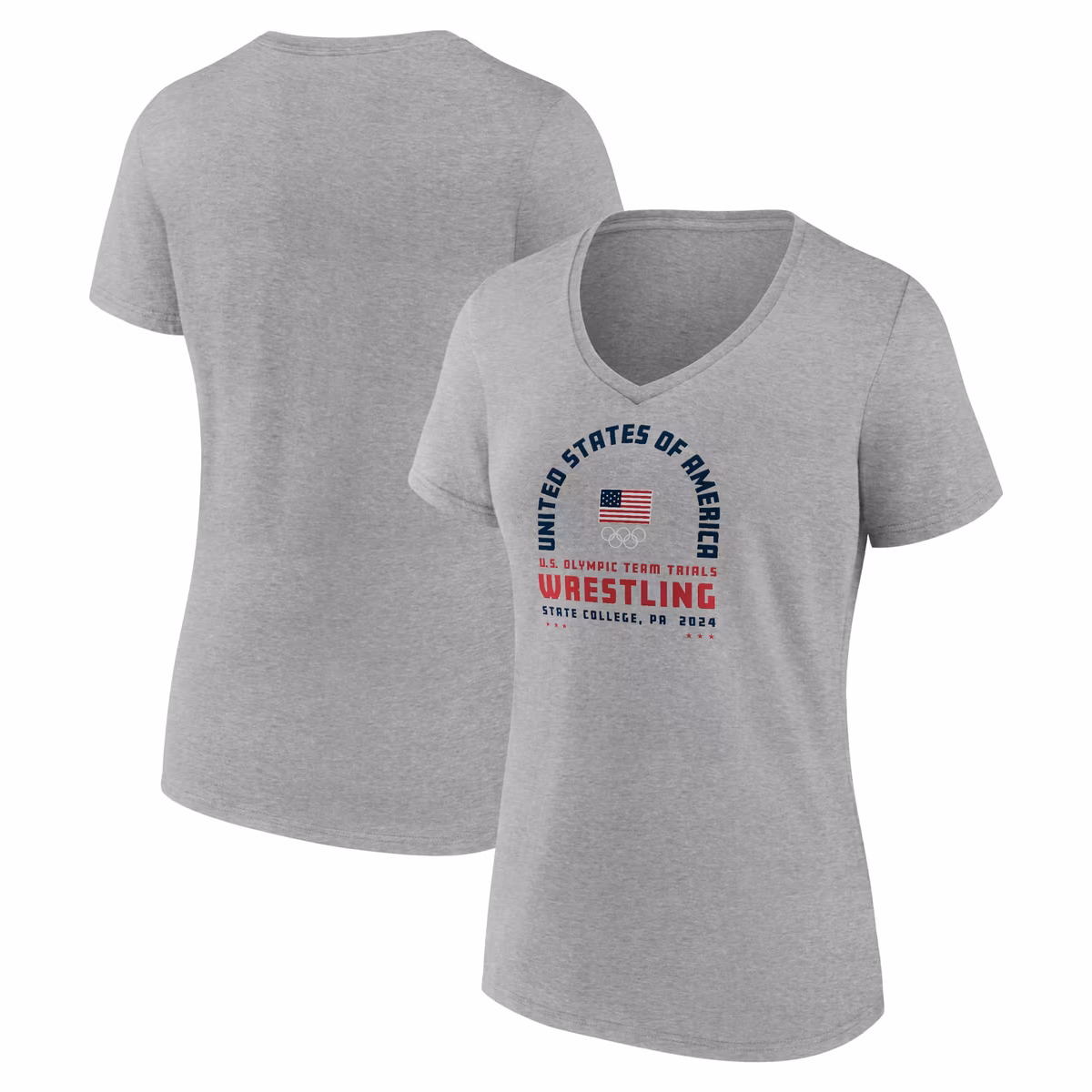 Women's  Gray Team USA U.S. Olympic Team Wrestling Trials Combat Arch V-Neck T-Shirt