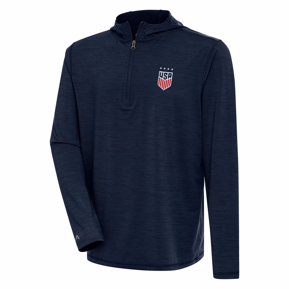 Men's Antigua Heather Navy USWNT Tidy Quarter-Zip Hoodie