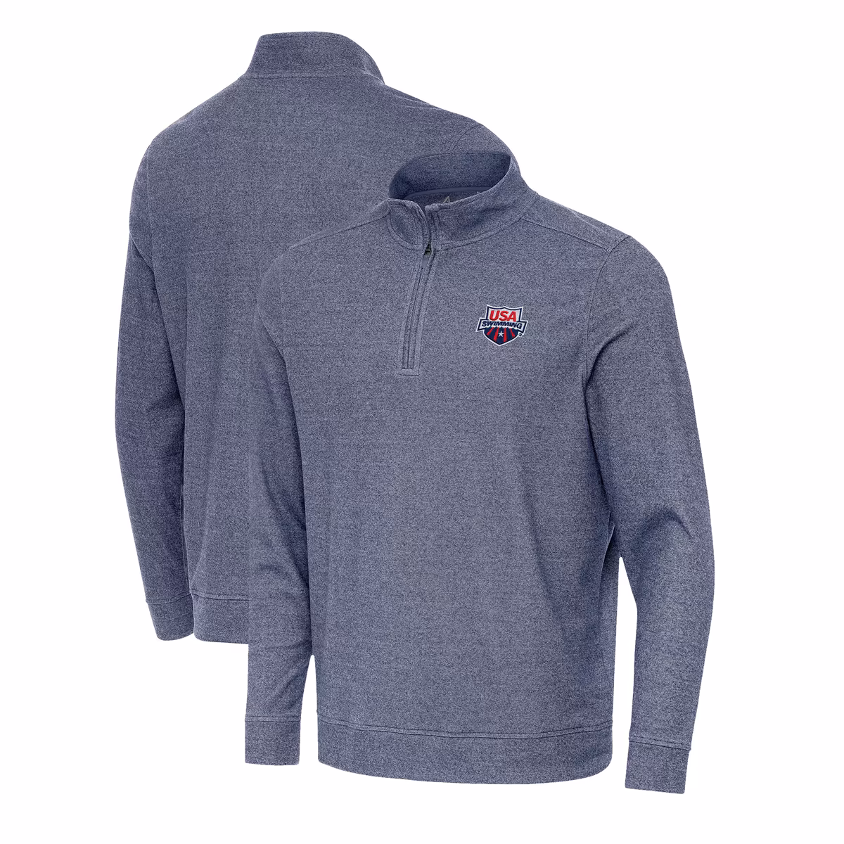 Men's Antigua Heather Navy USA Swimming Subtle Quarter-Zip Pullover Top 9 Men's Antigua Heather Navy USA Swimming Subtle Quarter-Zip Pullover Top