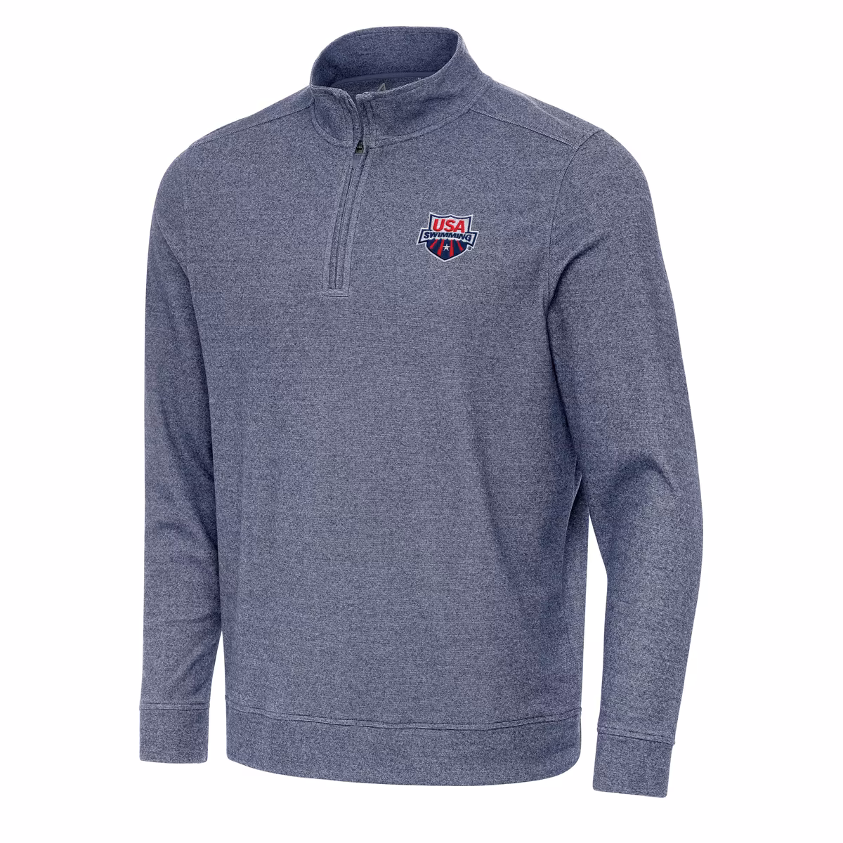 Men's Antigua Heather Navy USA Swimming Subtle Quarter-Zip Pullover Top 2 Men's Antigua Heather Navy USA Swimming Subtle Quarter-Zip Pullover Top