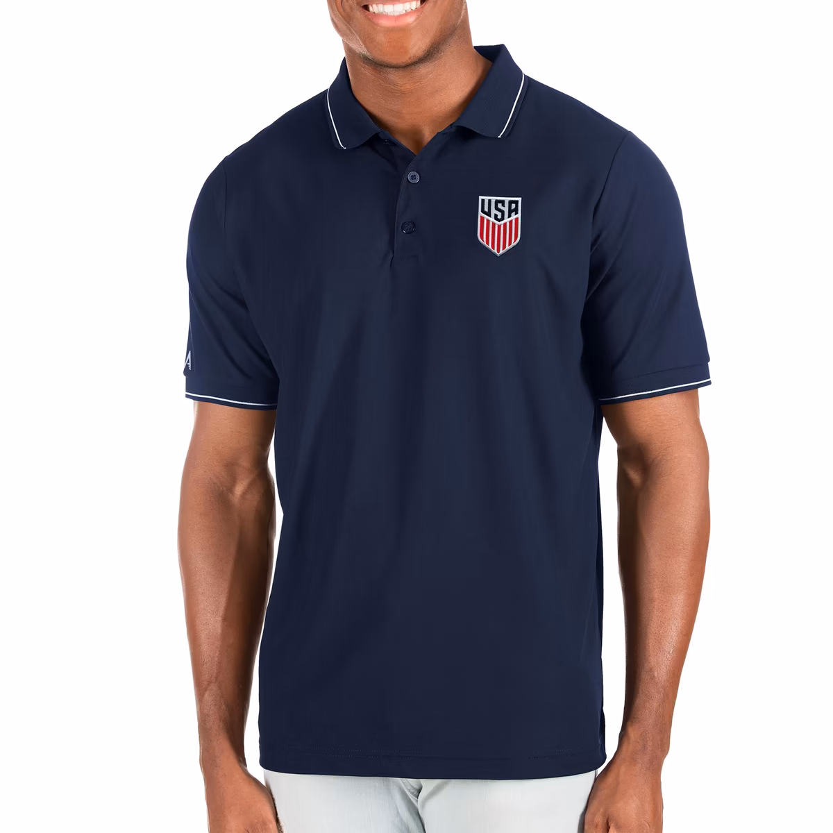 Men's Antigua Navy USMNT Solid Pique Polo 2 Men's Antigua Navy USMNT Solid Pique Polo