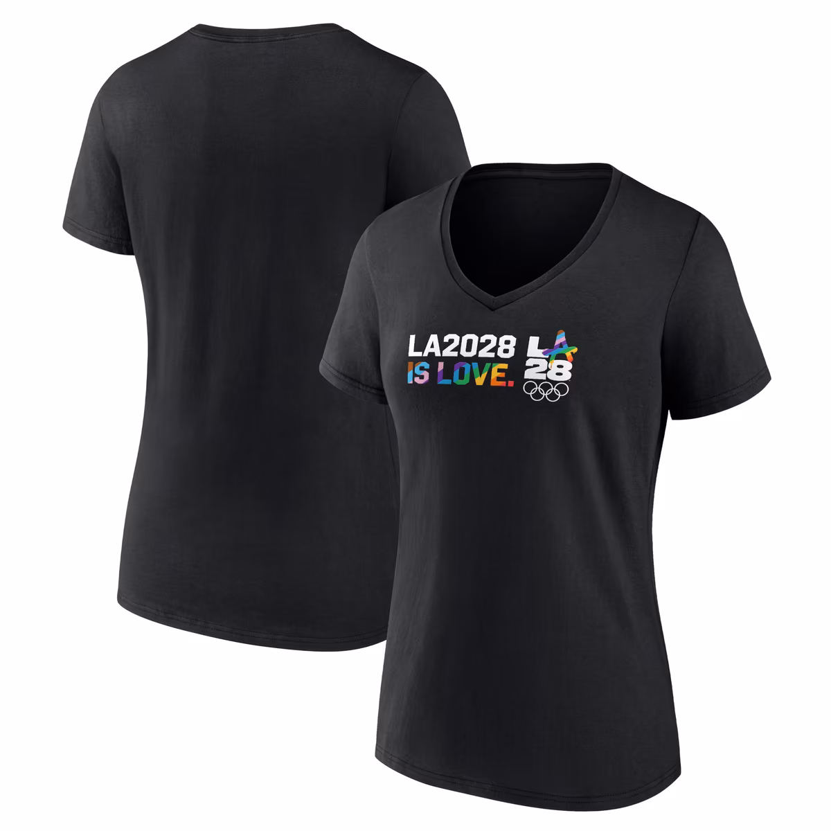 Women's Black LA28 Summer Olympics Pride V-Neck T-Shirt 6 Women's Black LA28 Summer Olympics Pride V-Neck T-Shirt