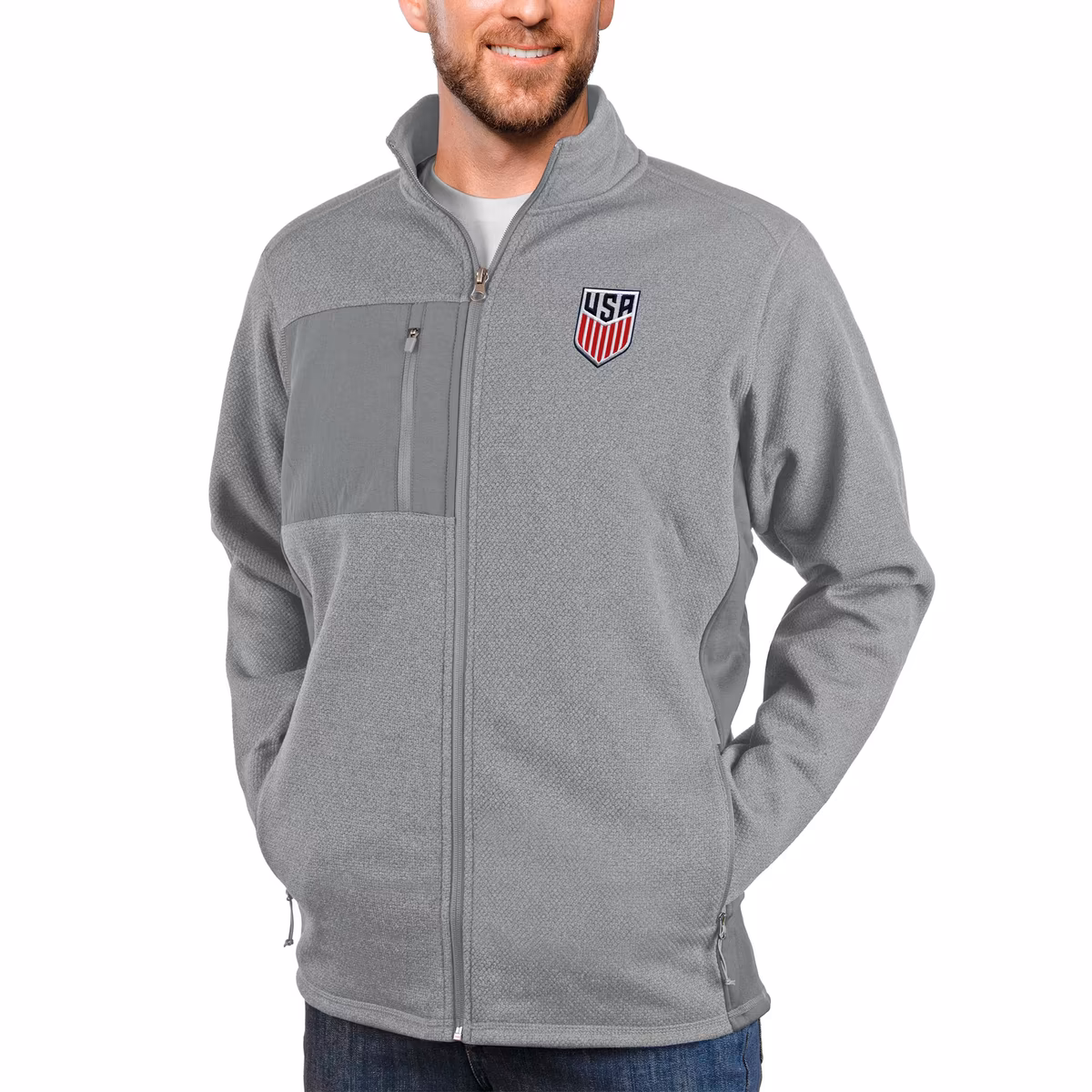 Men's Antigua Gray USMNT Course Full-Zip Jacket 7 Men's Antigua Gray USMNT Course Full-Zip Jacket