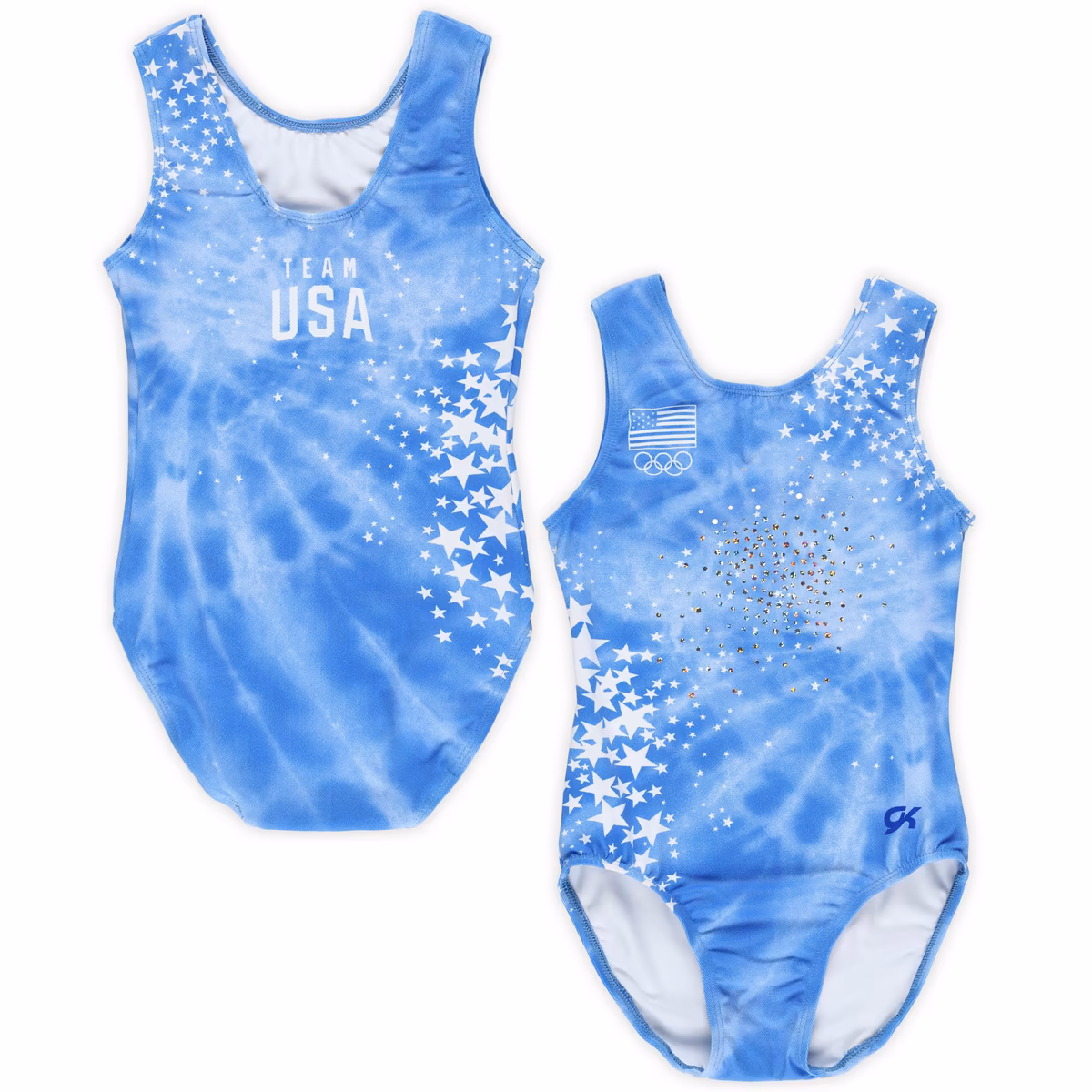 Girls Youth GK Elite Blue/White Team USA Star Spangled Skies Gymnastics Tank Leotard