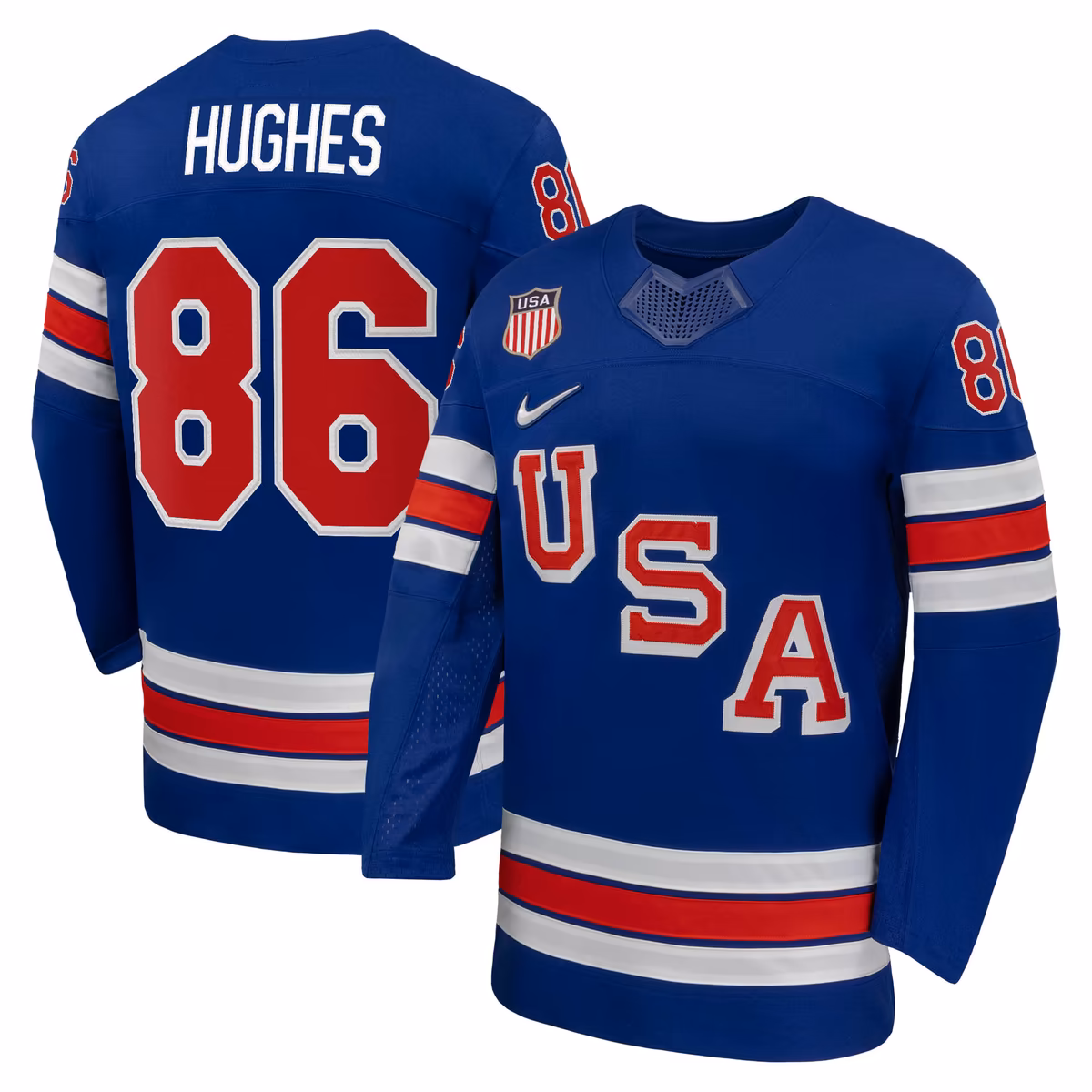 Men's Nike Jack Hughes Royal US Hockey 2026 Home Replica Jersey