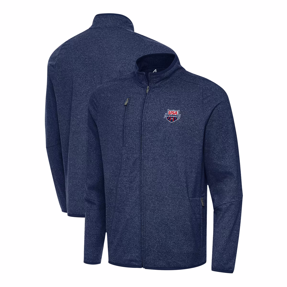 Men's Antigua Heather Navy USA Swimming Hold-Up Full-Zip Jacket 1 Men's Antigua Heather Navy USA Swimming Hold-Up Full-Zip Jacket