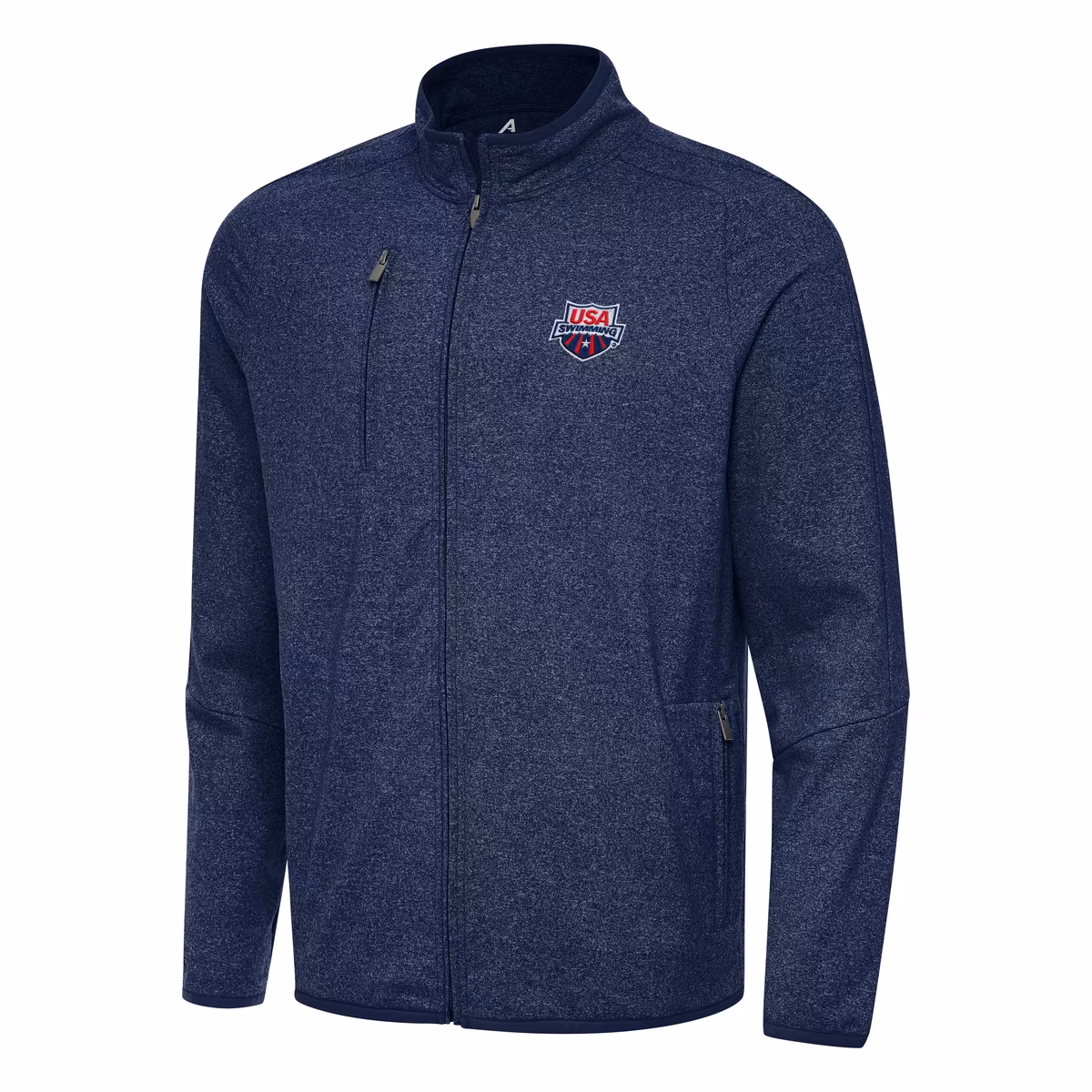 Men's Antigua Heather Navy USA Swimming Hold-Up Full-Zip Jacket 2 Men's Antigua Heather Navy USA Swimming Hold-Up Full-Zip Jacket
