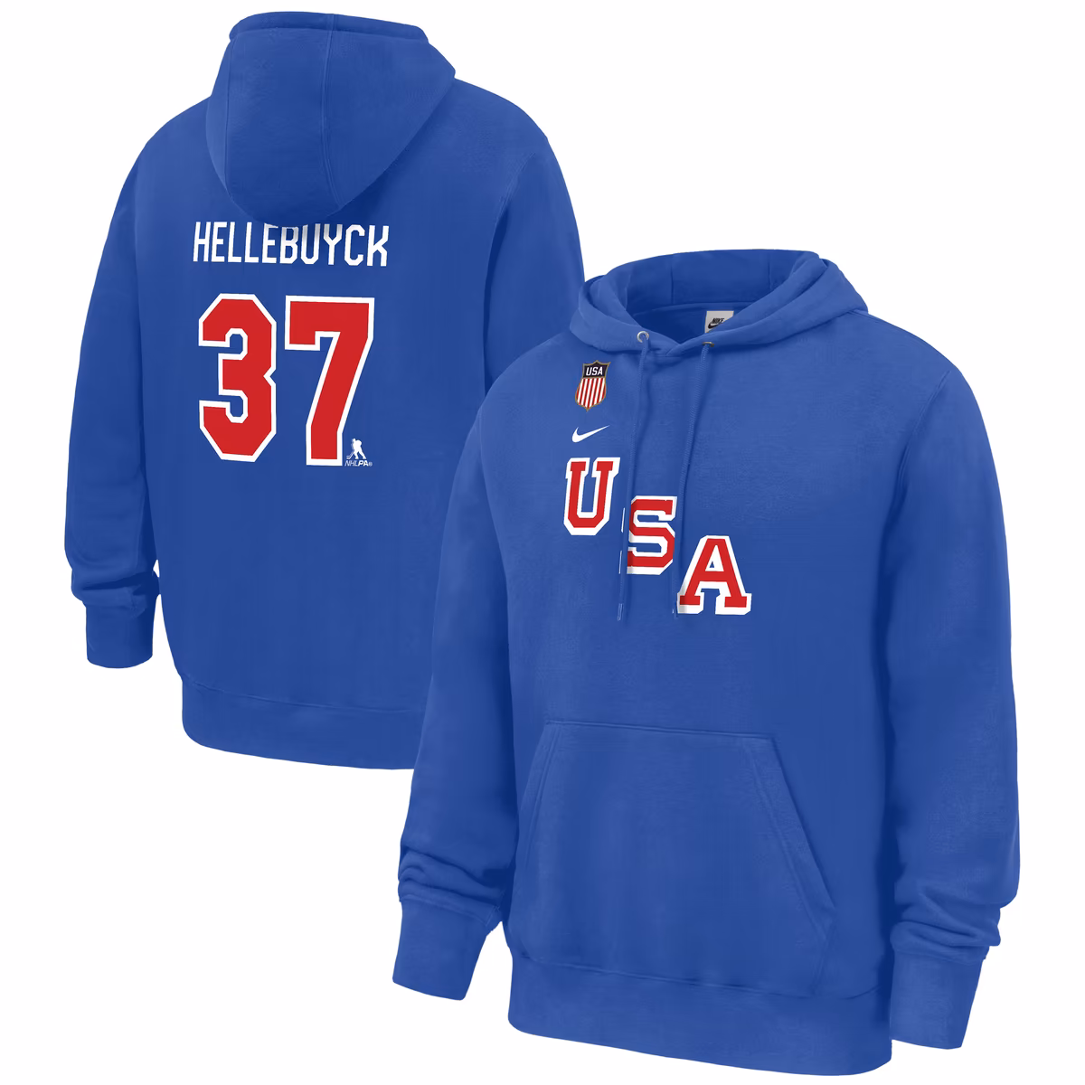 Men's Nike Connor Hellebuyck Royal USA Hockey Name & Number Hoodie 3 Men's Nike Connor Hellebuyck Royal USA Hockey Name & Number Hoodie