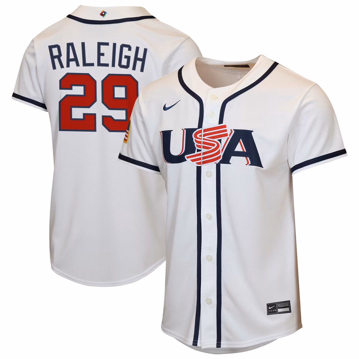 Youth Nike Cal Raleigh White USA Baseball 2026 World Baseball Classic Home Replica Jersey