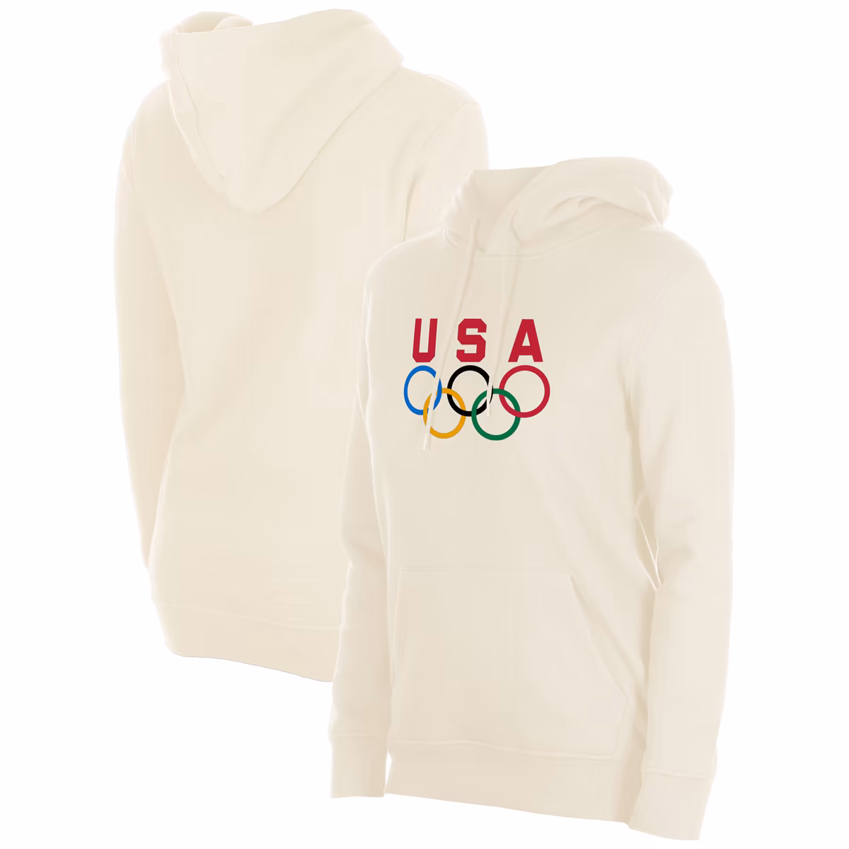 Women's New Era  Cream Team USA 5 Rings Chrome Pullover Hoodie