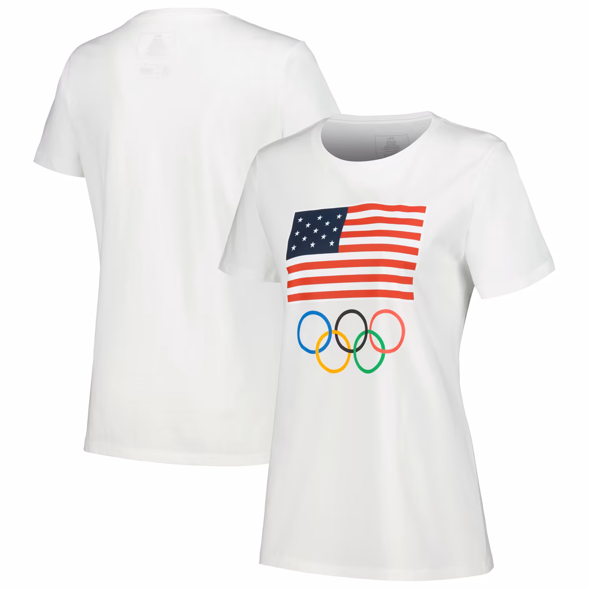 Women's White Team USA Flag Five Rings T-Shirt