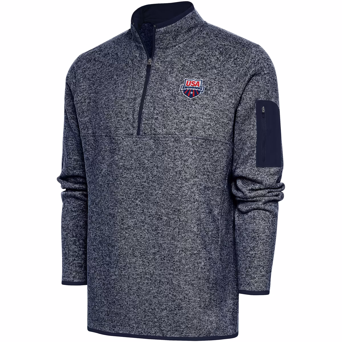 Men's Antigua  Heather Navy USA Swimming Fortune Quarter-Zip Pullover Jacket