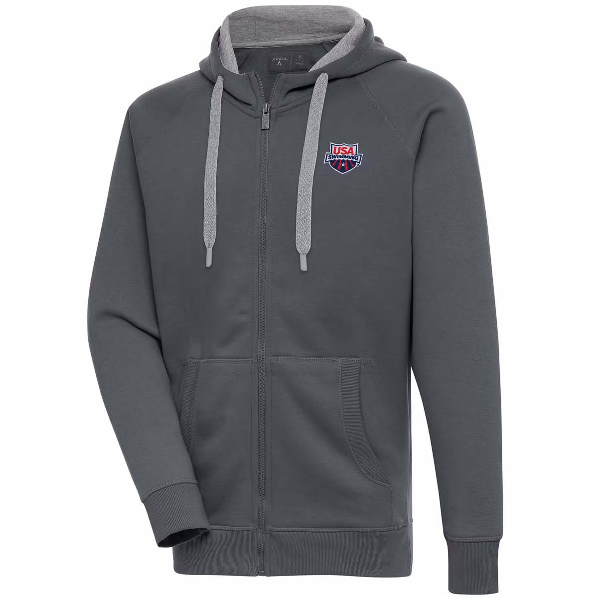 Men's Antigua  Charcoal USA Swimming Victory Full-Zip Hoodie