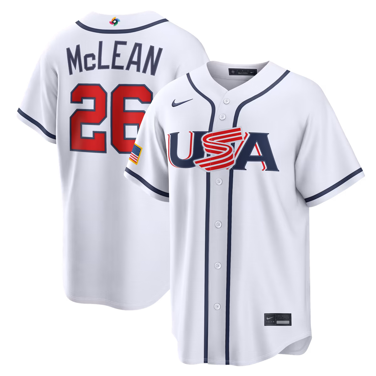 Men's Nike Nolan McLean White USA Baseball 2026 World Baseball Classic Home Stadium Jersey