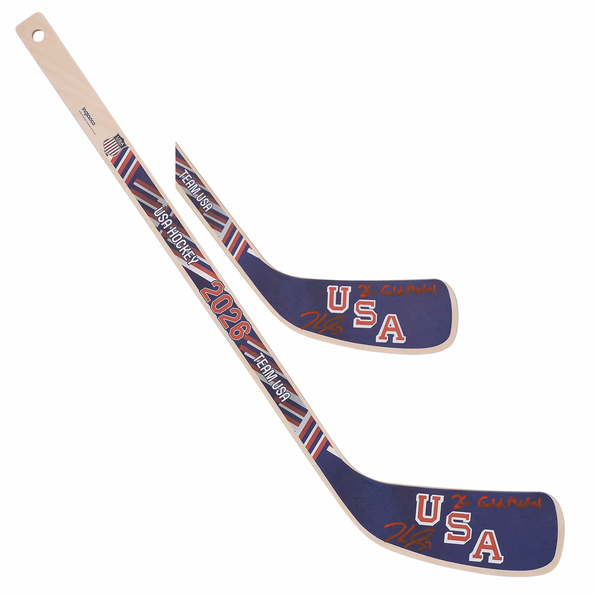 Jake Guentzel Team USA Autographed 2026 Winter Olympics Mini Wood Stick with "26 Gold Medal" Inscription 1 Jake Guentzel Team USA Autographed 2026 Winter Olympics Mini Wood Stick with "26 Gold Medal" Inscription