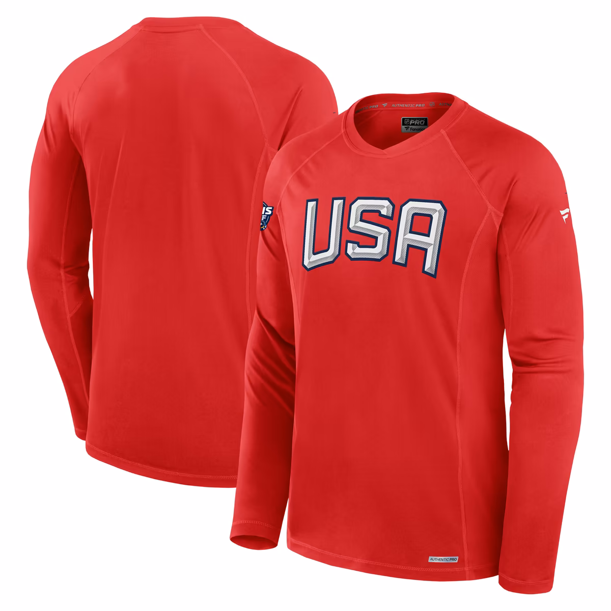Men's Fanatics  Athletic Red USA 2025 4 Nations Face-Off Authentic Pro Long Sleeve Tech T-Shirt